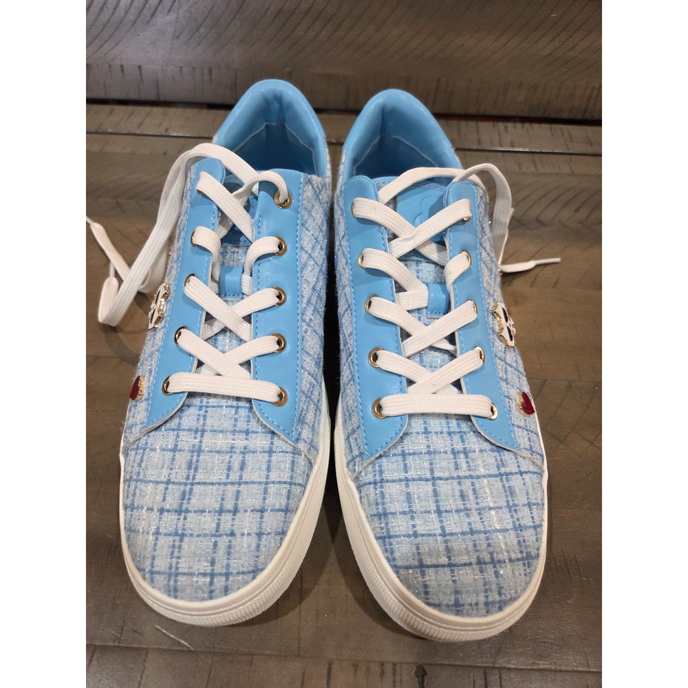 Karl Lagerfeld Paris Cambie Blue Tweed Choupette Charm Sneakers 8M KL265456 - Picture 4 of 8